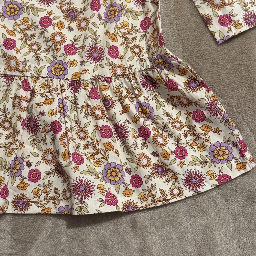 Bisby Kids Girls Floral Drop Waist Dress Long Sleeve Cotton Purple Pink Size 4